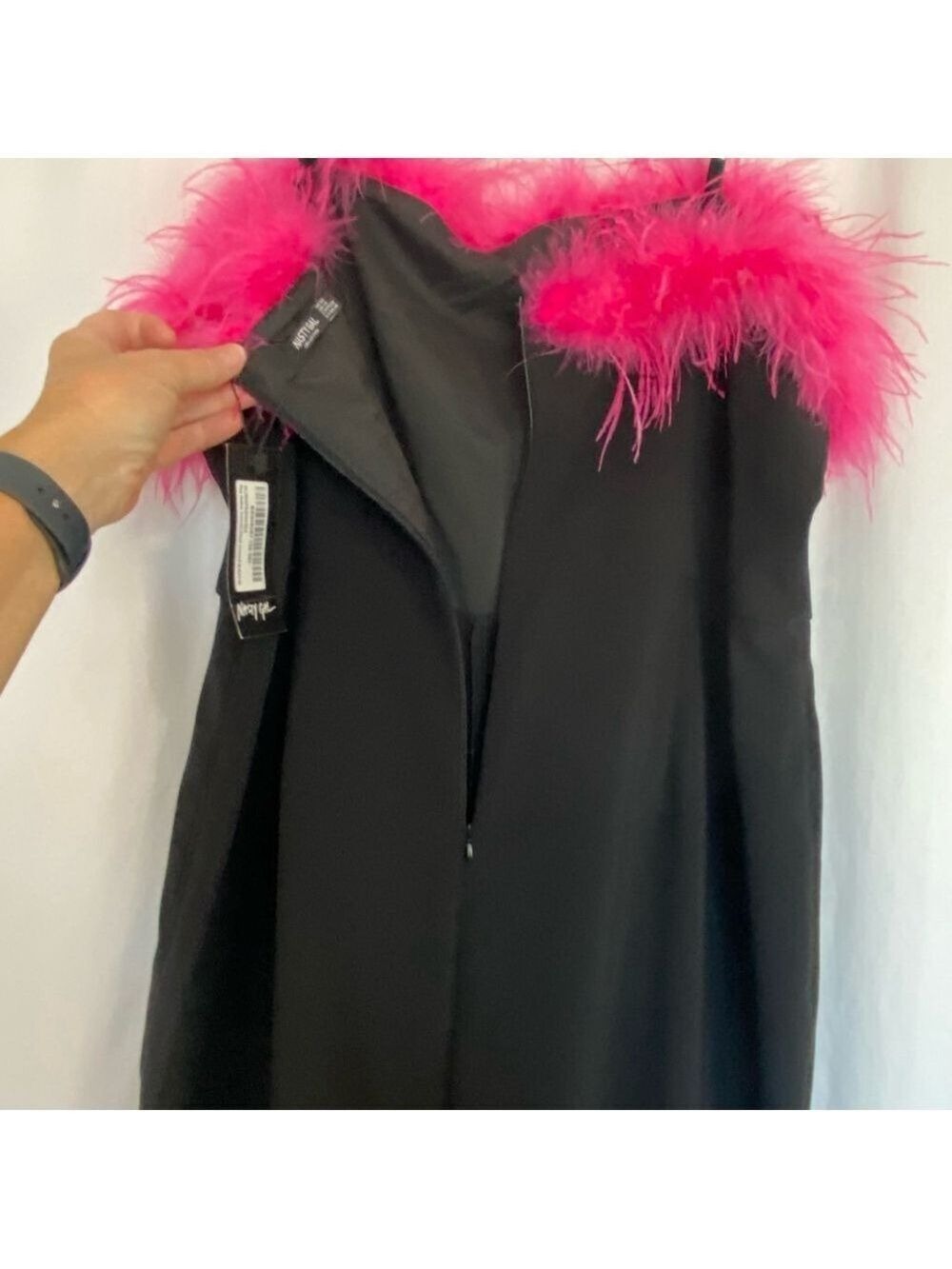 Nasty Gal Black Jumpsuit Hot Pink Feather Trim - Picture 7 of 16